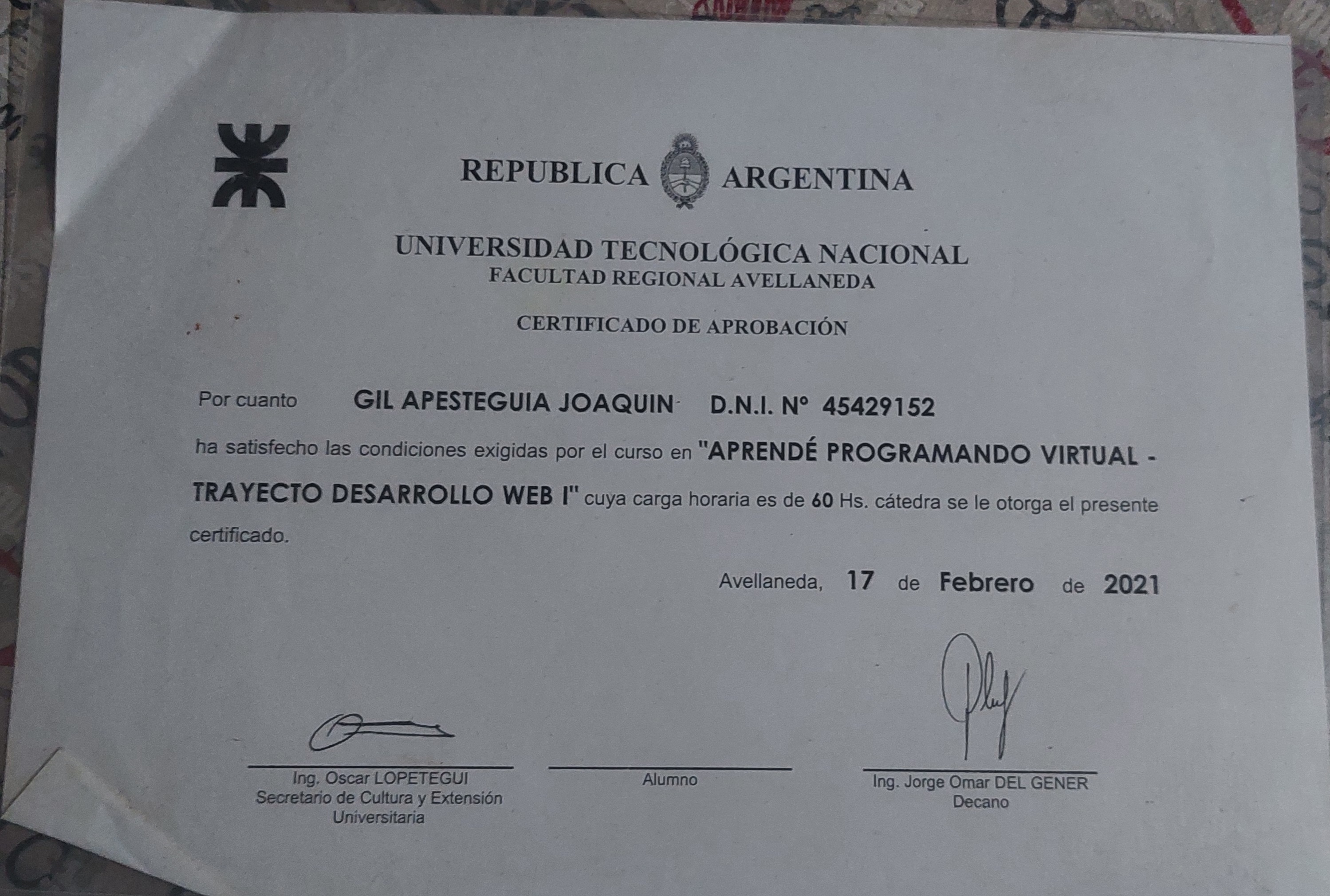 Certificado Desarrollo Web 1